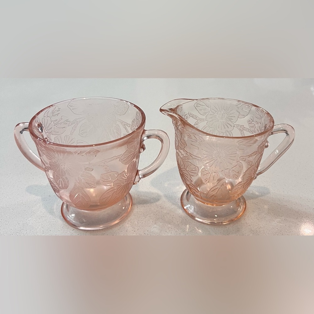 Vintage 1930s‎ MacBeth-Evans Sugar & Creamer Bowls Dogwood Pink Depression Glass